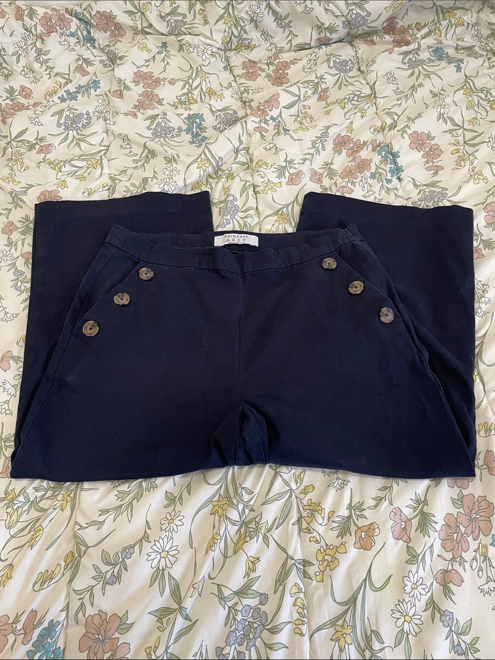 Primark Navy Wide Leg Trousers with Floral Lining